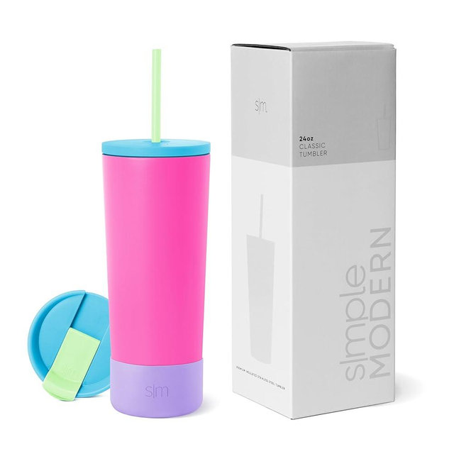 Simple Modern Insulated Tumbler with Lid, Straw, & Boot | Iced Coffee Cup Reusable Stainless Steel Water Bottle Travel Mug | Gifts for Women Men Her Him | Classic Collection | 24oz | 80s Mix