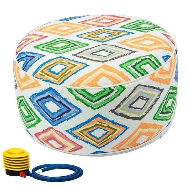 Kozyard Inflatable Ottoman Stool - Portable Round Pouf for Indoor/Outdoor Use - Perfect Small Foot Rest or Seating for Kids and Adults - Ideal for Camping or Home (Funhouse)