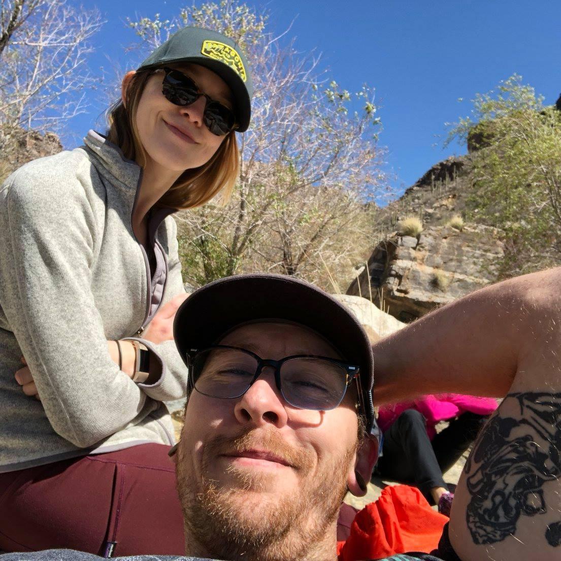 Enjoying a break on a hike during a family trip to Arizona, about a month after moving to Portland.
