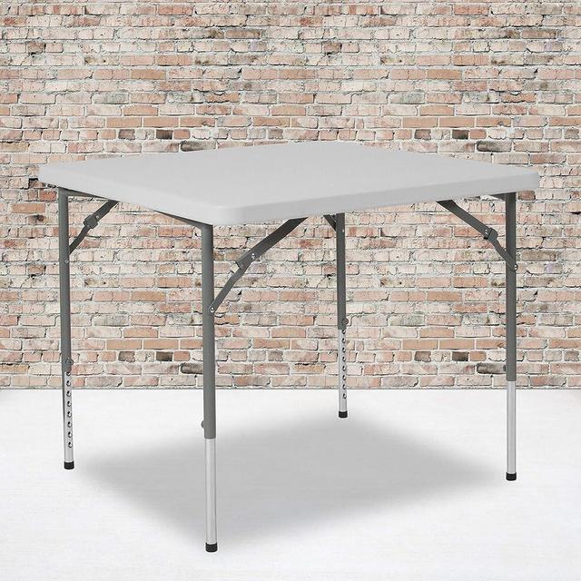 EMMA + OLIVER 2.79-Foot Square Height Adjustable Granite White Plastic Folding Table