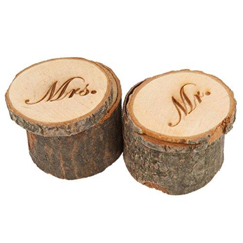 Tinksky 2pcs Wedding Ring Box Wooden Printed Mr Mrs Shabby Chic ring box Valentine's Day gift box