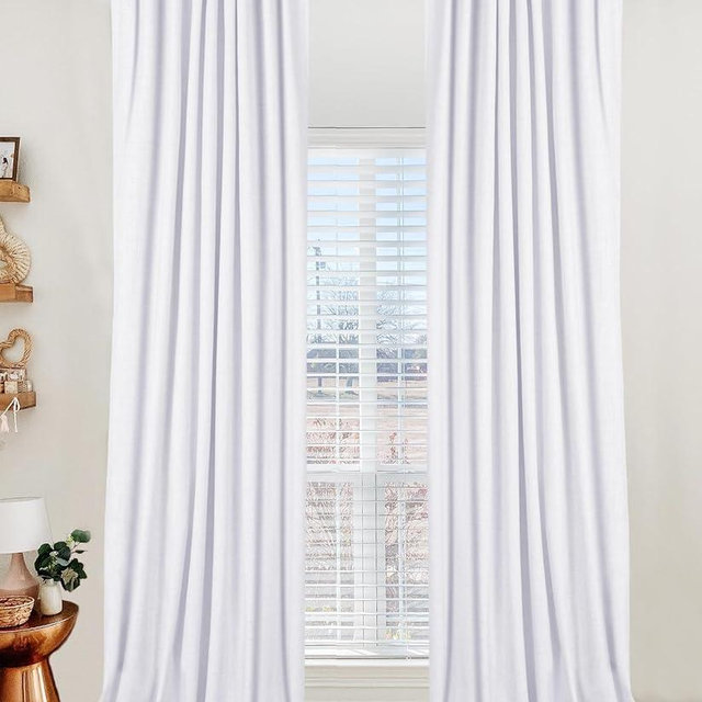 100% Blackout Shield Linen Blackout Curtains for Bedroom 72 Inches Long, Back Tab/Rod Pocket Living Room Drapes, Thermal Insulated Blackout Curtains 2 Panels Set, 50" W x 72" L, Bright White