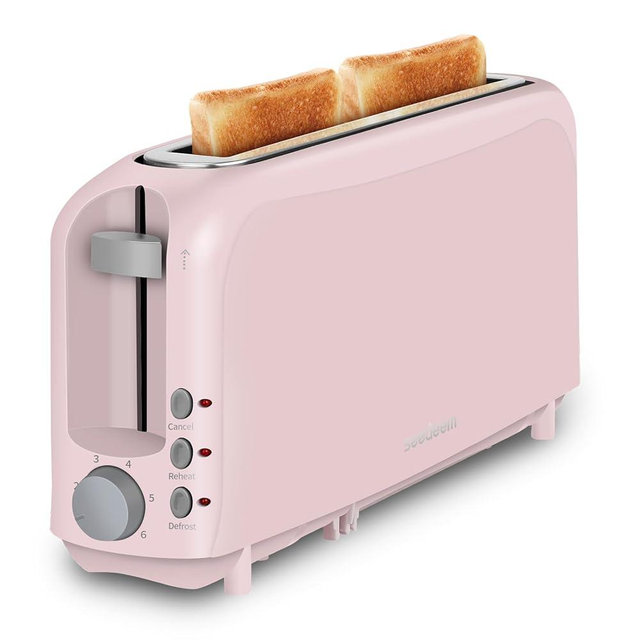 SEEDEEM 2-Slice Slim Toaster, 6 Shade Settings with Cancel, Reheat & Defrost, 10" Long Slot, Auto Shut off, Removable Crumb Tray, Pink