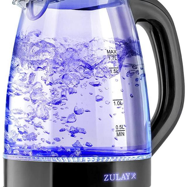 Zulay Kitchen 1.7L Glass Electric Kettle with Blue LED Light - BPA Free Borosilicate Glass Electric Tea Kettle Temperature Control Auto Shut-Off - 360°Cordless Hot Water Kettle Electric Water Boiler