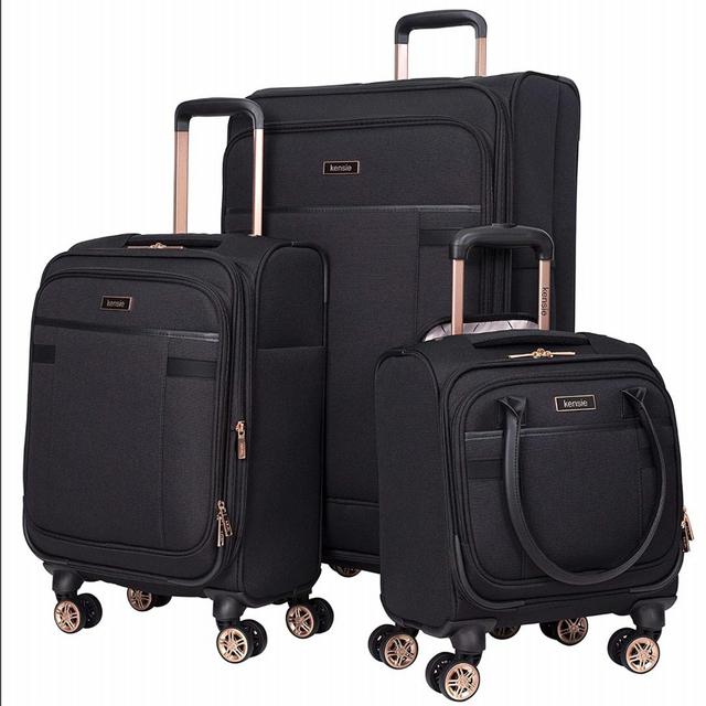 3 Piece Luggage Set, Black with Rose Gold