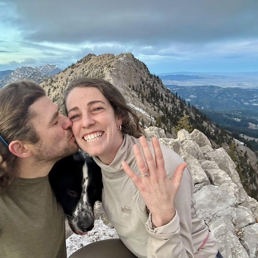 Ben proposed on the top of Bridger Ridge in November. It was a chilly evening and Mr. Berg was of course with us. Best sunset hike ever!