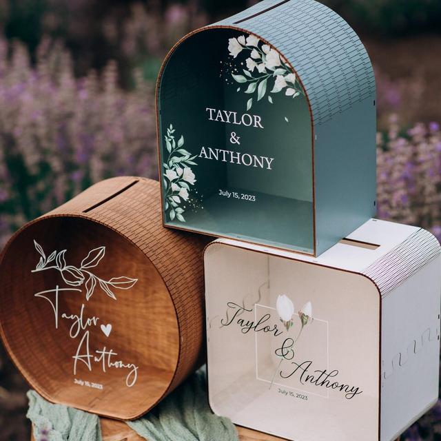 Card Box for Weddings, Personalized Wooden Box for Cards and Gifts with Acrylic Glass Print, Wedding Gift for Couple, Wedding Memory Box