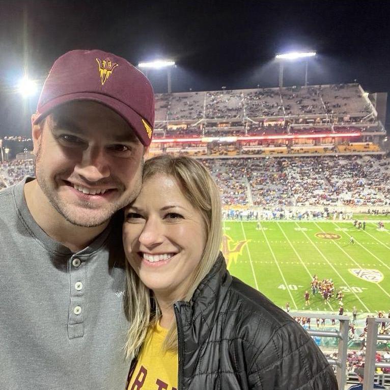Cheering on the ASU Sun Devils football team.