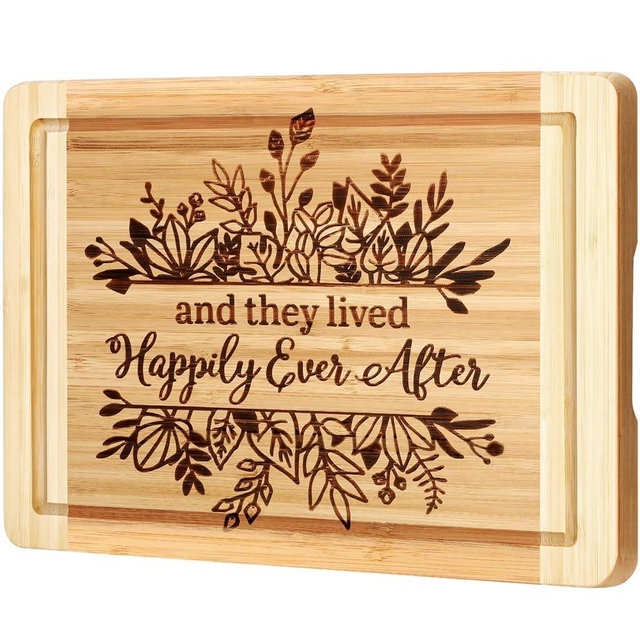 Wedding Gift for Couple 2025, Engraved Cutting Board Bridal Shower Gifts for Bride and Groom Engagement, They Lived Happily Ever After Marriage Cutting Board, Newlywed Wedding Gift for Couples