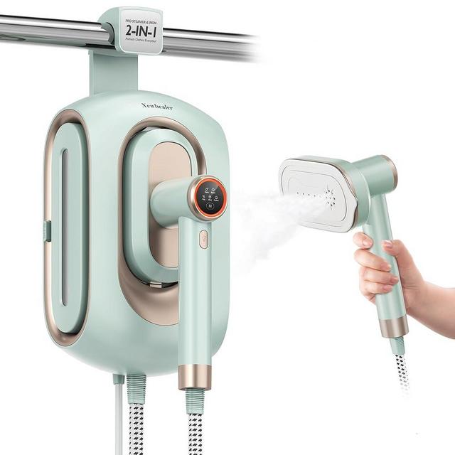 Newbealer 2In1 Pro Steam Station Iron, 1550W Turbo Steam for Clothes, 3 Steam & 3 Dry Heat Modes, 30s Heat Up, 1.2L Detachable Tank, Auto-Off, Self Cleaning, Commercial-Grade for Home & Hotel (Green)