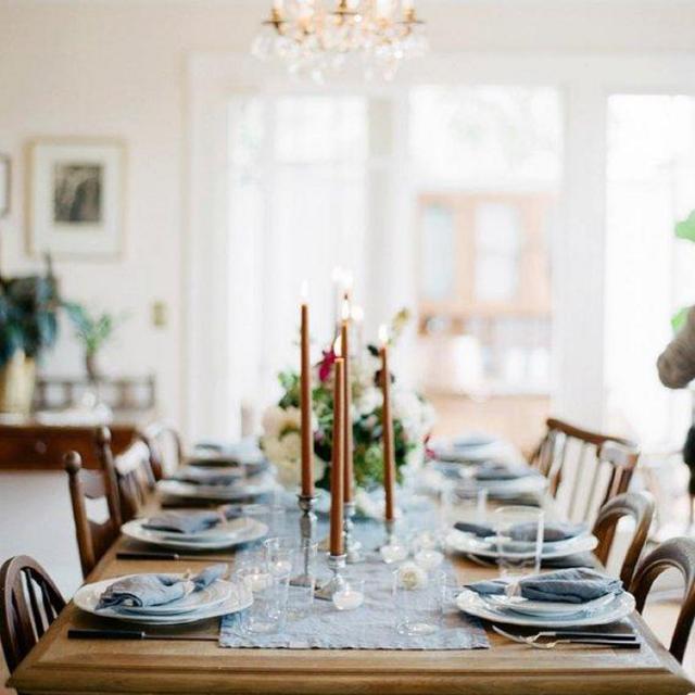 Linen table runner. Swedish blue handmade linen table runner.
