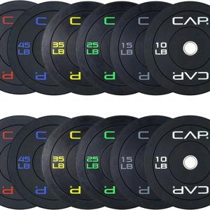 CAP Barbell 2-Inch Olympic Bumper Plate Weight Set with 6 Post Rack | 100-370 lbs | Multiple Options