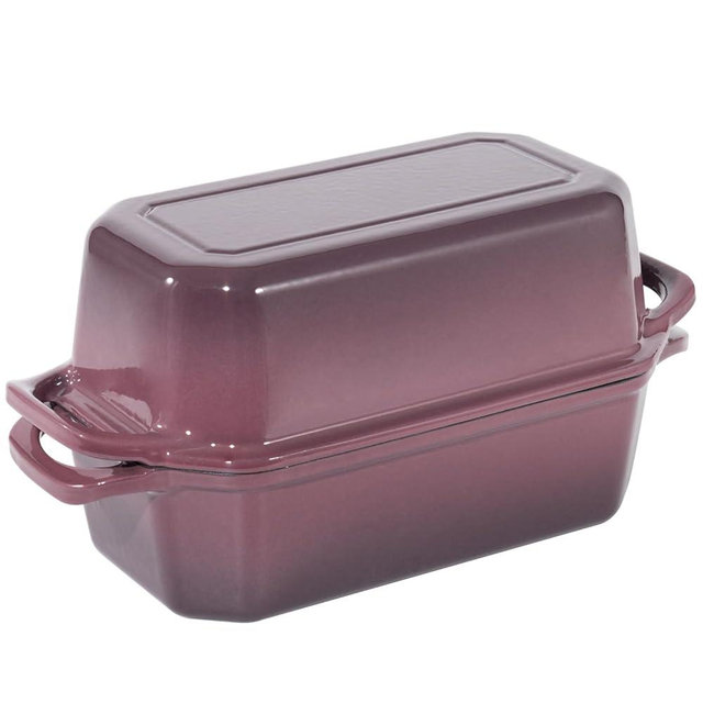 Flavehc Bread Pan Cast Iron Loaf Pan with Lid Bread Loaf Pan 9x5 Inch Loaf Pan Enameled Cast Iron Sourdough Loaf Pan, Magenta