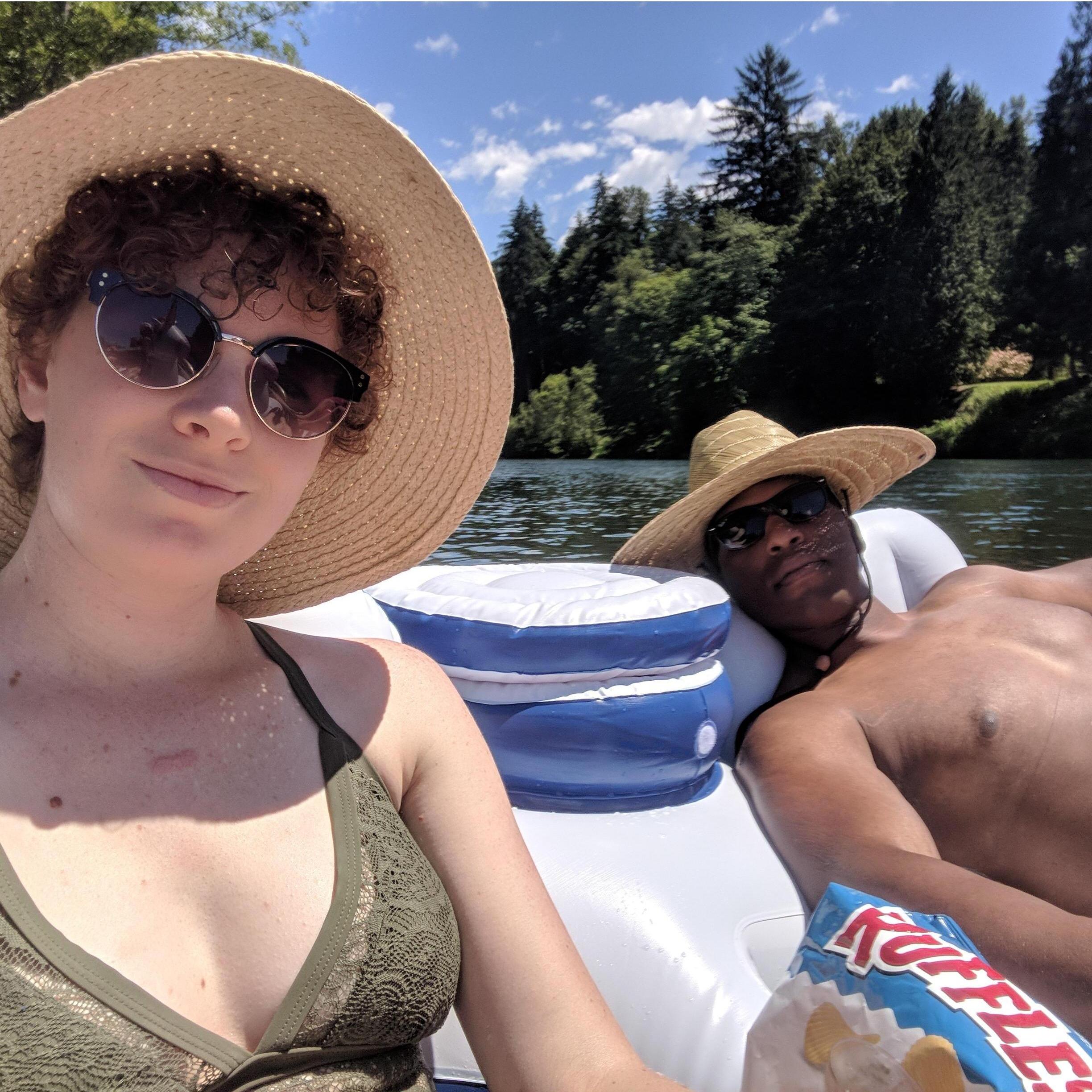 Us in our natural habitat... Drinking on a river.