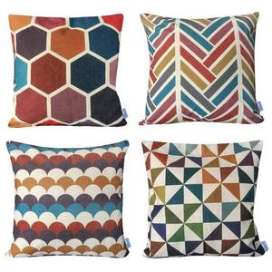 WOMHOPE 4 Pack - [Just Covers] 17 x 17 Inch Colorful Geometric Cotton Linen Square Throw Pillow Covers Decorative Cushion Covers Pillowcase Cushion Case for Sofa,Bed (C (Set of 4))