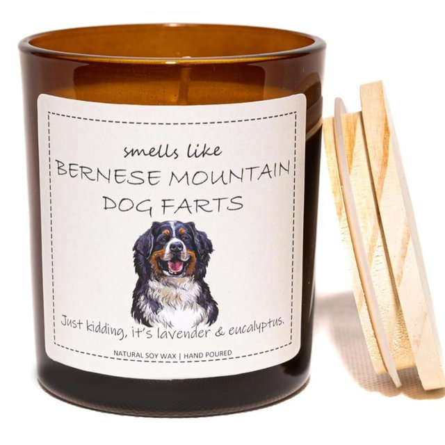 Bernese Mountain Dog Gifts & Decor, Dog Mom Gifts for Women, Smells Like Bernese Mountain Farts Candle - Lavender & Eucalyptus, Crafted by Natural Soy Wax & Natural Essential Oils