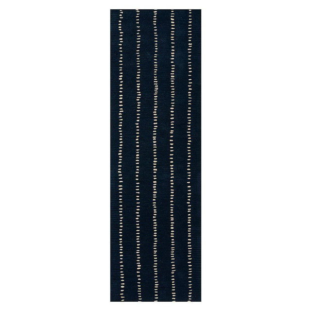 Okafor Hand-Tufted Wool Striped Rug, Navy, 2'6" x 8' Runner