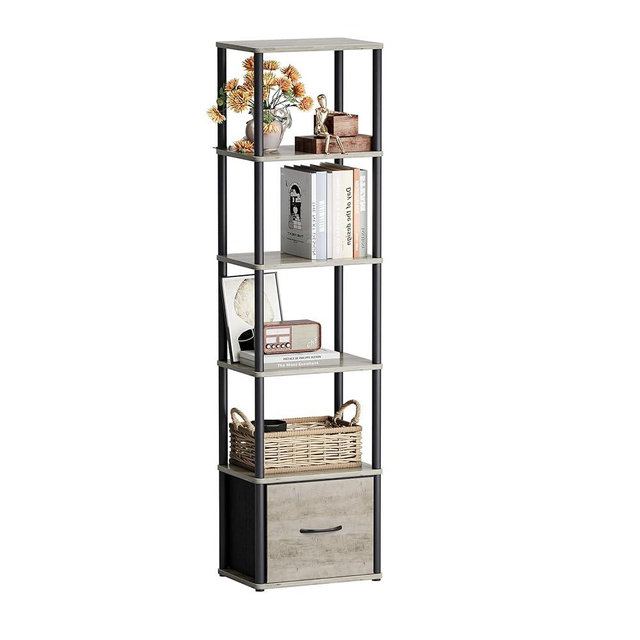 6-Tier Bookshelf with Drawer, Narrow Bookshelves Organizer, Floor Standing Ladder Shelf,Tall Bookcase for Small Space, Book shelf with Storage for Living Room, Bedroom, Office, Study Light Oak HBC505Z