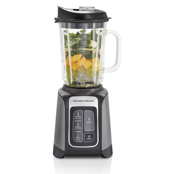 Hamilton Beach PowerMax Professional-Performance Blender for Shakes and Smoothies, Puree and Ice Crush, 48oz BPA-Free Glass Jar, 1680 Peak Watts, Stainless Steel Blades, Gray (58600J)