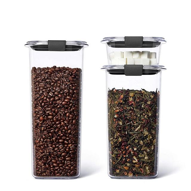Rubbermaid Brilliance Plastic Food Storage Pantry Grains and Coffee Set of 3 Containers with Lids (6 Pieces Total), Dishwasher Safe, BPA-Free