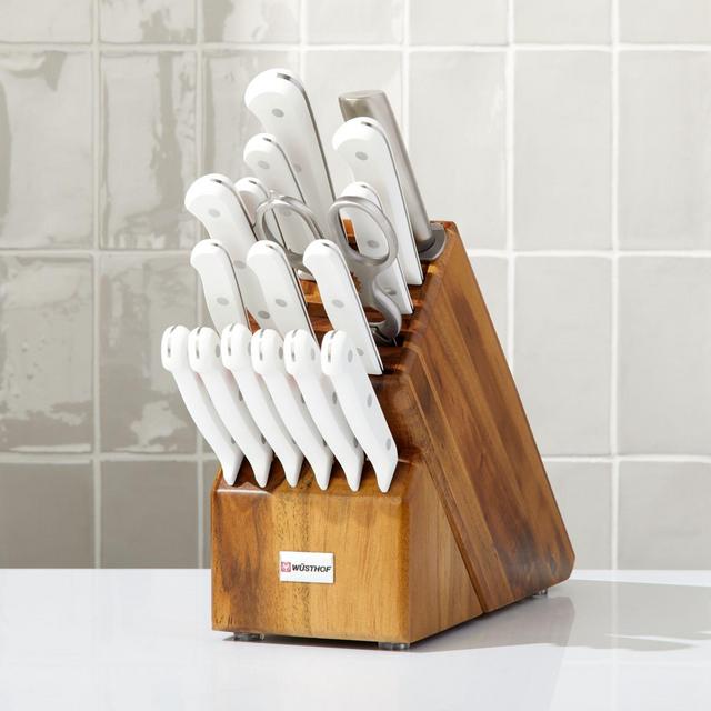 Wusthof ® Gourmet White 18-Piece Knife Set with Acacia Block
