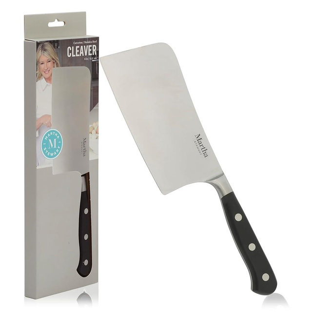 Martha Stewart Carverton 6" Cleaver Knife, High Carbon Stainless Steel Kitchen Knives w/Black Triple Riveted Handle