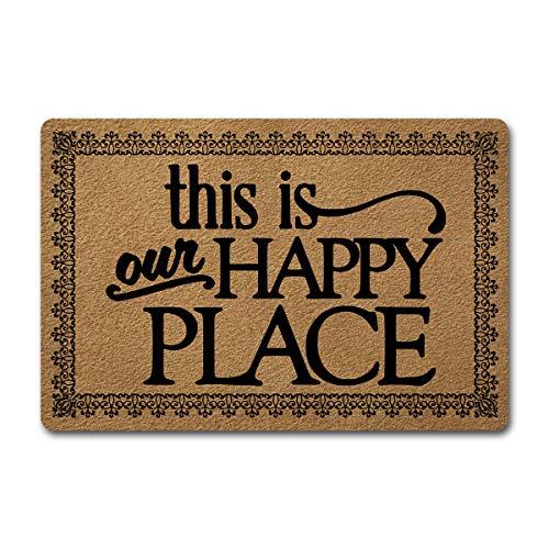 Welcome Door Mats for Home Decor (23.6 x 15.7 inch) Funny Mats with Anti-Slip Rubber Back Kitchen Rugs Personalized Doormat for Entrance Way (This is Our Happy Place)