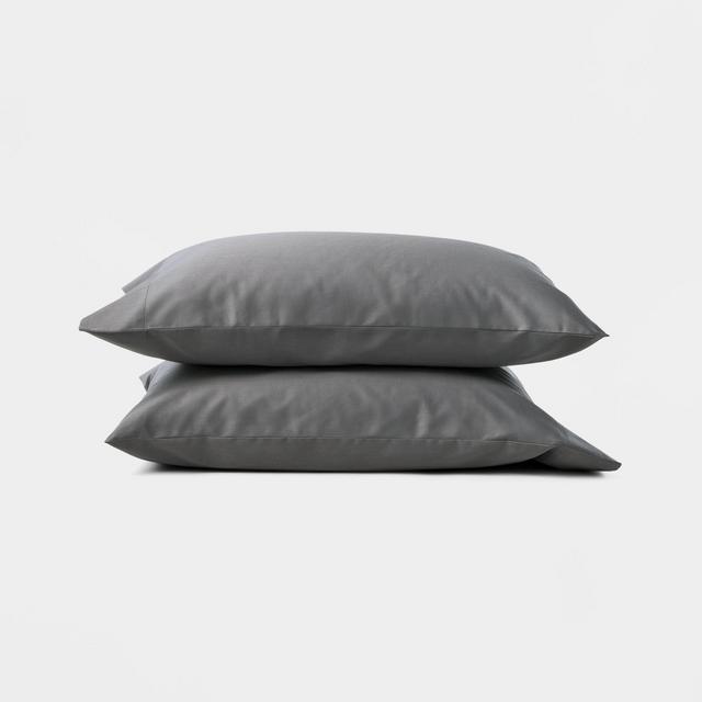 Standard 300 Thread Count Temperature Regulating Solid Pillowcase Set Dark Gray - Casaluna™