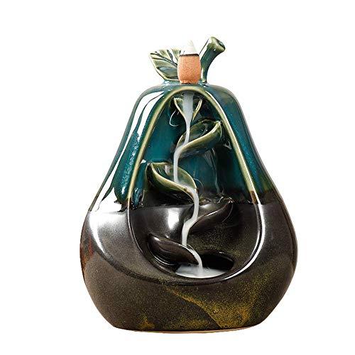 ShuangChuang Pear Backflow Incense Burner Incenser Holder Retro Style Waterfall Porcelain Vase Home Decor Aromatherapy Ornament with 10 Cones Incense