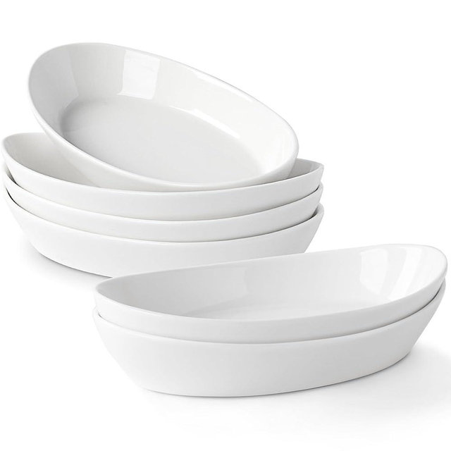 Au Gratin Baking Dishes for Oven Safe, Porcelain Mini Casserole Dish (6pc Set). 10oz Individual Gratin Dishes Set, Ceramic Small Baking Dish for Single Serving, Banana Split Bowls, 7.6x4.4in