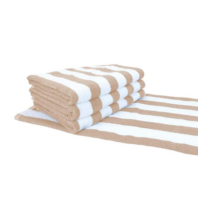 Arkwright Striped Beach Towels (30x60, 4 Pack) - 100% Cotton Perfect Pool Towels, Bath Towels (Beige)