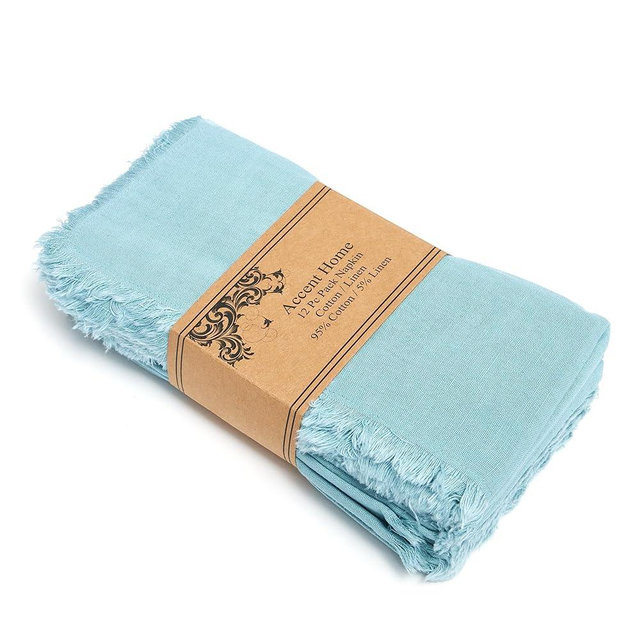 ACCENTHOME Blue Cotton Linen Napkin Set of 12 18x18 inch Dinner Napkins - Washable Soft Premium Hotel Quality Reusable Hemmed Edges Napkins Perfect Table Linens for Family Dinners, Weddings