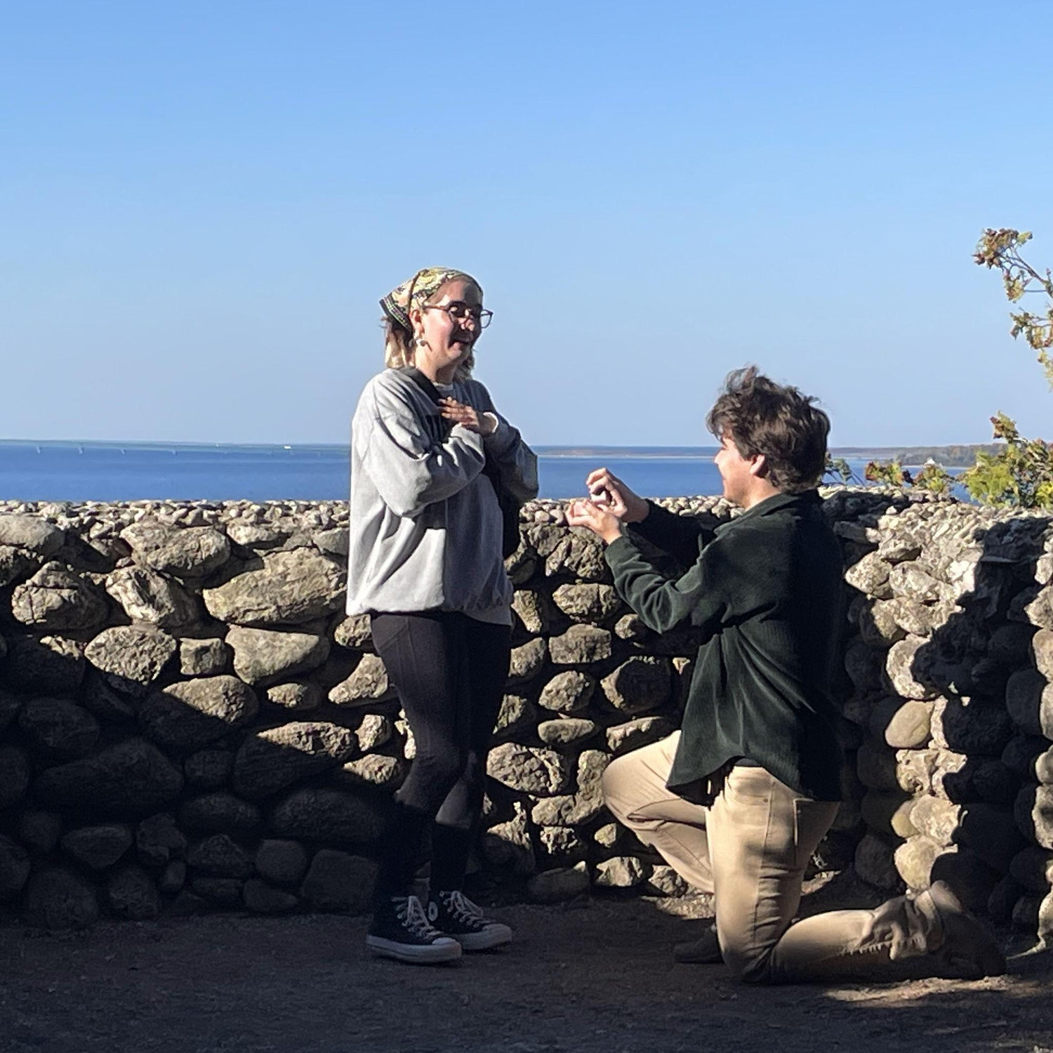 Engagement at Sunset Rock in Mackinac Island