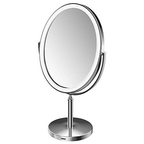NPET Double Sided Lighted Vanity Makeup Mirror Ultra-thin Rechargeable Wireless Portable and Plug-in Dual-use 1x/5x/10x Magnification
