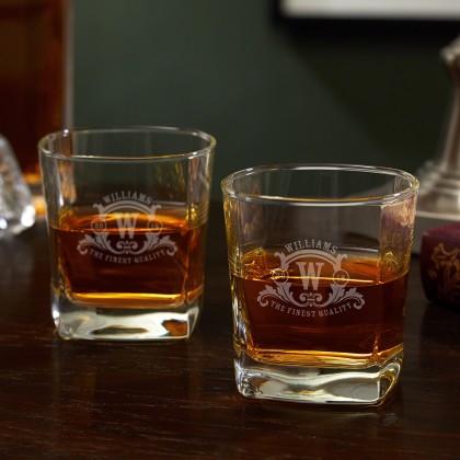Westbrook Monogram Square Rocks Glasses 2 pc Set