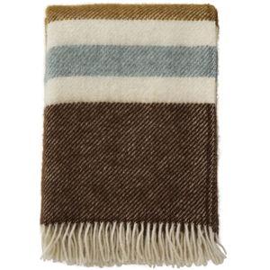 Brushed Gotland Wool Throw, Stripe Walnut/Caramel/Blue