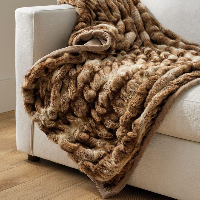 Faux Fur Ruched Throw, Caramel Ombre, 50" x 60"