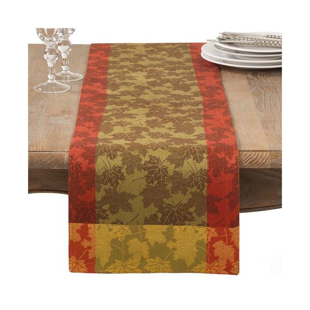 Saro Lifestyle Fall Maple Leaf Damask Cotton Table Runner