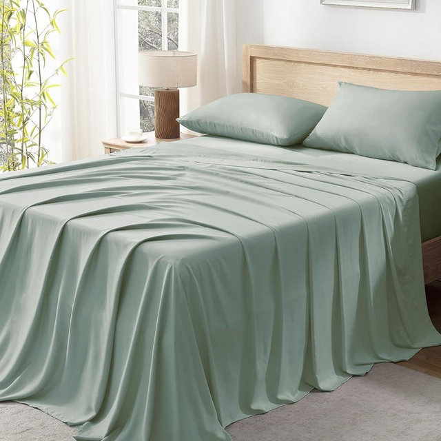 Andency Sage Green California King Sheet Sets, 100% Viscose Derived from Bamboo, Cooling Sheet Set, Deep Pocket Up to 16", Silky Soft Bed Sheets, Hotel Luxury Breathable Bedding Sheets & Pillowcases…