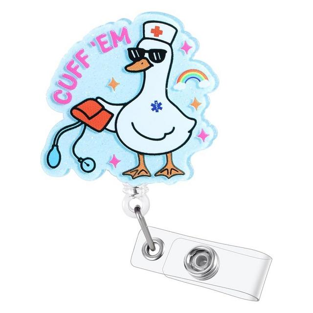 Cuff 'Em Funny Goose Nurse Badge Reel, Cute Medical Badge Holder with Retractable Clip, Name Tag Work Badge Buddy for RN LPN CNA MA Nursing Student Doctor, Nurse Gifts