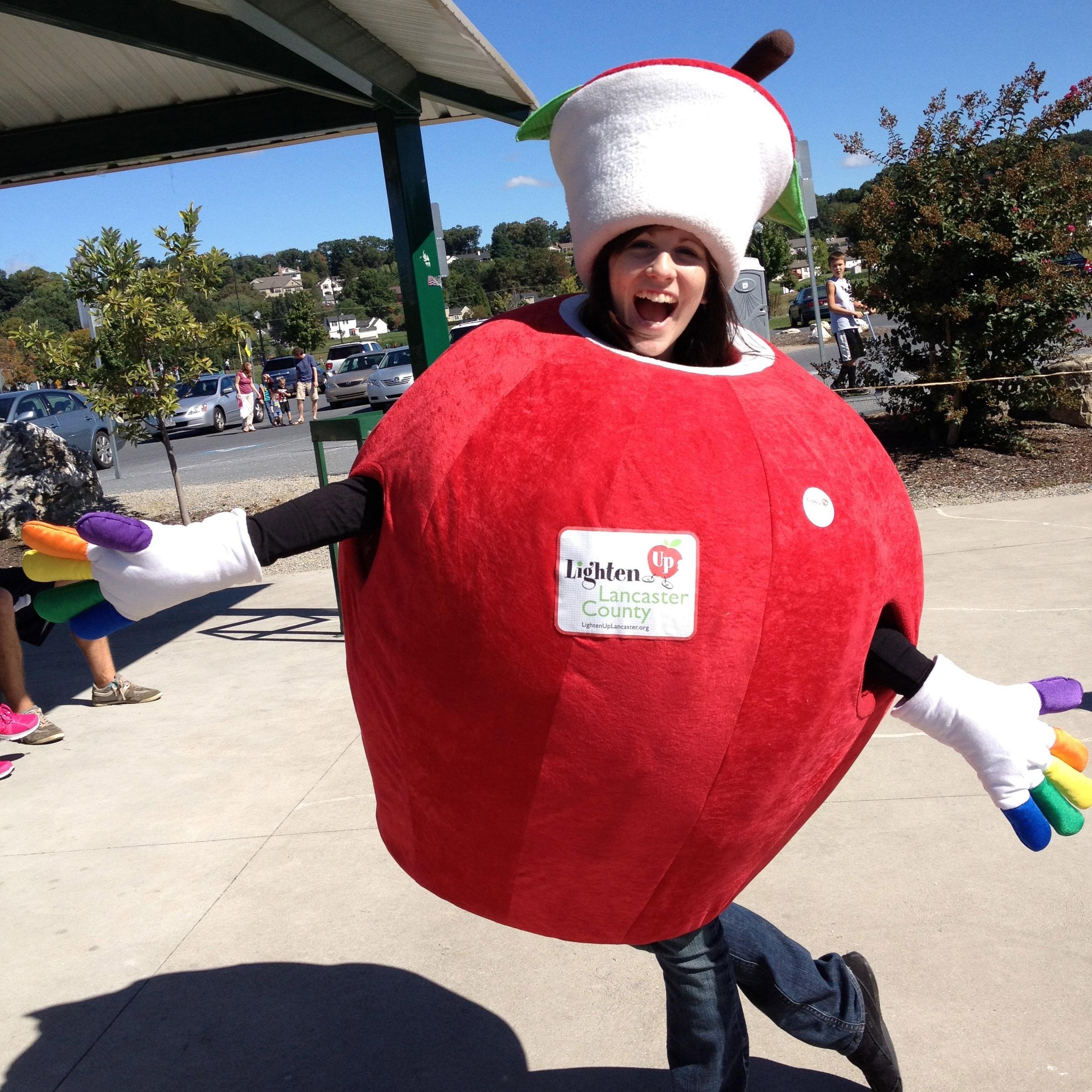yes, that is April dressed up as a giant apple.