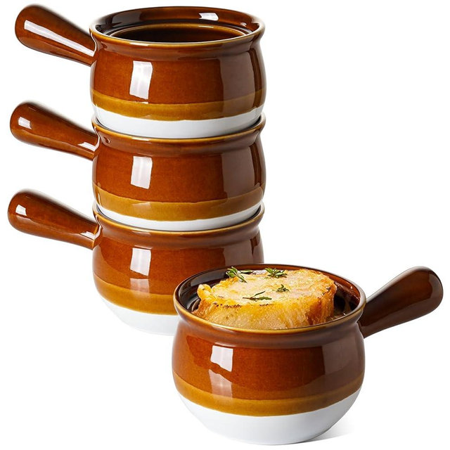 LE TAUCI French Onion Soup Bowls, 22 Ounces Ceramic Soup Bowls with Handles, for Soup, Cereal, Chilli, Beef Stew, French Onion Soup Crocks Oven Safe, Stackable Serving Bowls Set, Set of 4