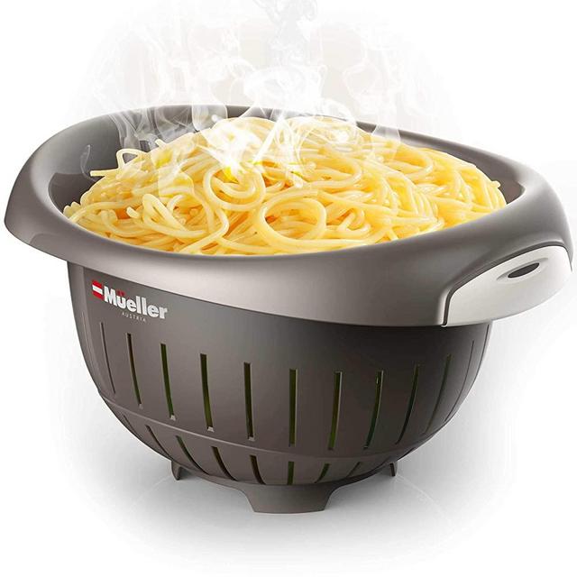 European Made Colander/Strainer, Heavy Duty Deep for Draining Pasta, Lettuce, Vegetables and Fruit, Dishwasher Safe, Mocha