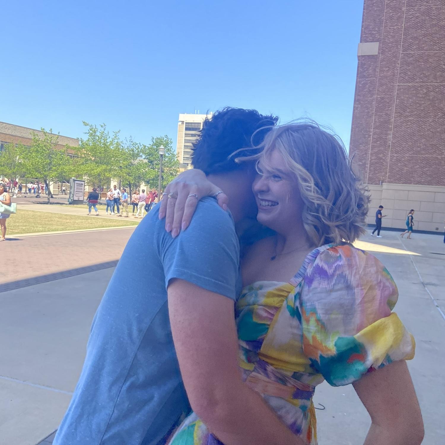 Still one of my favorite pictures of us! I had just gotten my Aggie Ring and Ian ran over after class to give me a hug.