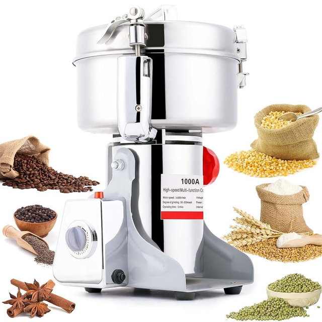 BI-DTOOL Electric Grain Mill Grinder 1000g Stainless Steel Pulverizer 36000r/min High-speed Grain Mill 2600W Dry Material Grinding Machine 270° swingable Superfine powder for Home and Commercial