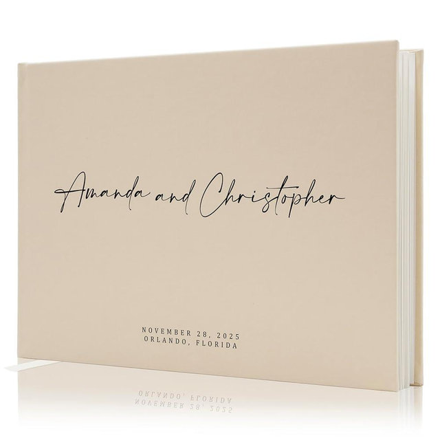 Personalized Guest Book - Premium Custom Guest Signing Book with Bookmark and Blank Pages for Wedding Reception Table Decoration Engagement Birthday Party Event, Oats, 11.5" x 8.5"