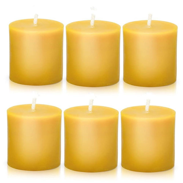 Natural Beeswax Pillar Candle Set -Non-Toxic Smokeless Dripless -Small Brown Raw Pure Beeswax Candles with Natural Scent for Family Church Home Decor 2x2 inch (6 Pack), 13 Hours Burning for Each