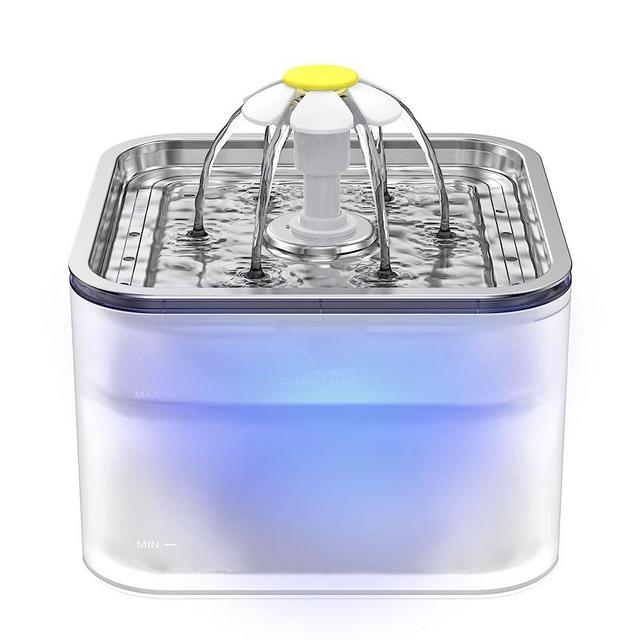 Cat Water Fountain Stainless Steel, 100oz/3L Pet Fountain with LED Light for Cats and Dogs (Clear)