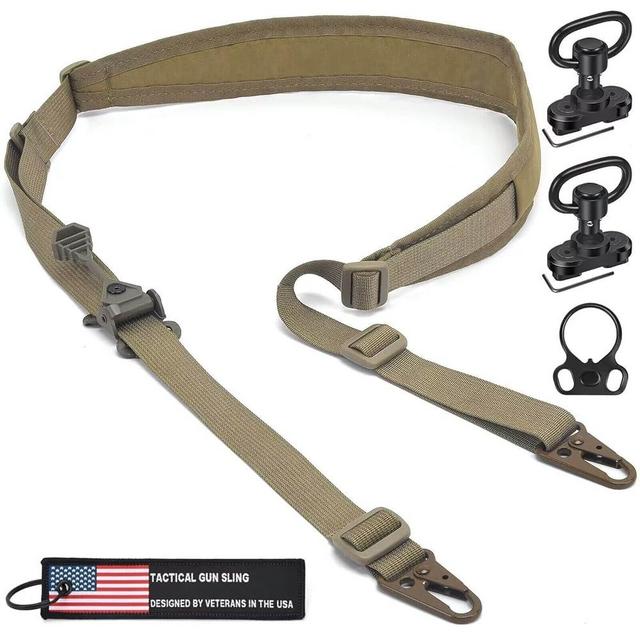 WarBull 2 Point Rifle Sling, QD Swivel Quick Adjust Gun Sling with HK Hook, Soft Shoulder Pad Tactical Rifle Sling for Rifle Shotgun and Crossbow, Hunting and Outdoor Sports with Keychain Gift