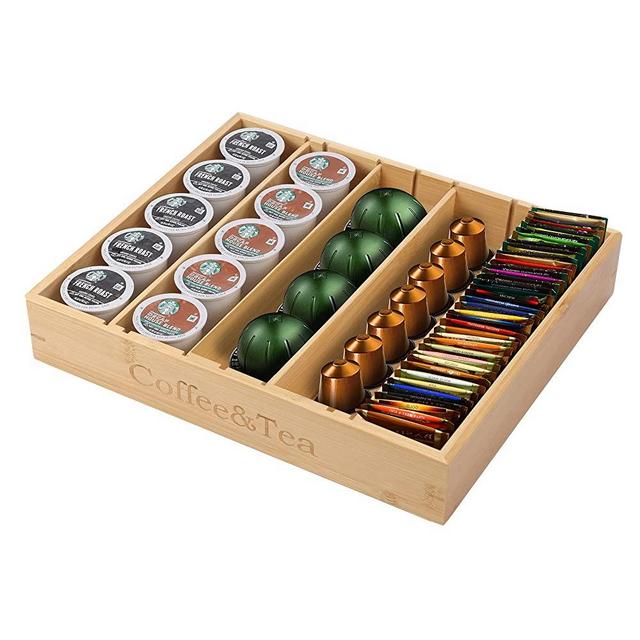 MinBoo Bamboo K Cup Holder for Drawer or Countertop Coffee Pod Holder 25-36 K Cup Pod Storage Tea Bag Organizer K Cup Storage for Coffee Station Home Office and Kitchen (Bamboo)